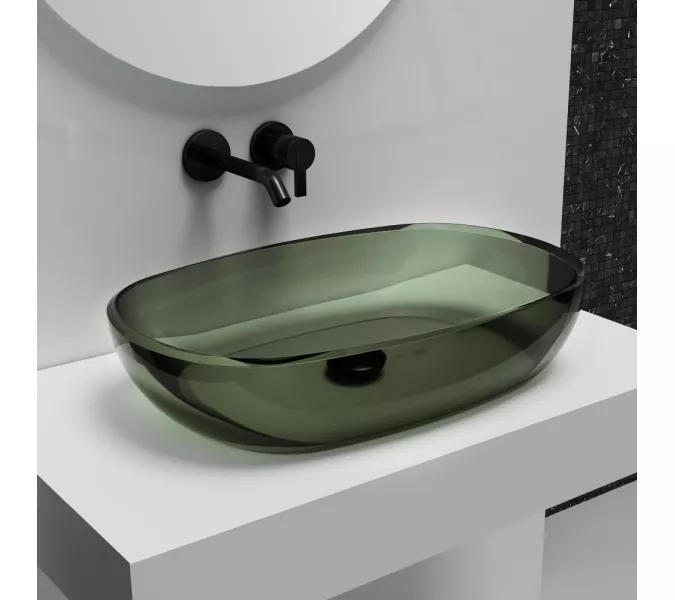 Раковина накладная прозрачная ABBER Kristall AT2805Vesuvian оливковая, Выбрать цвет: оливковый