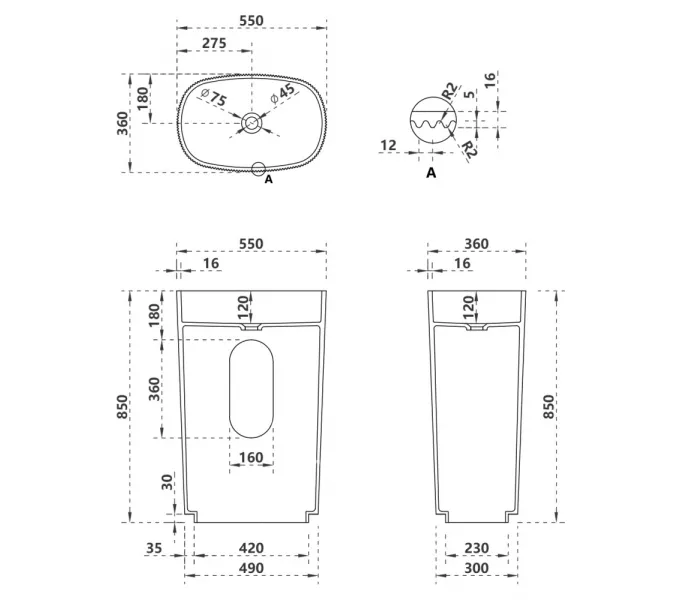 Раковина отдельностоящая ABBER Stein AS2502-H белая матовая, Выбрать цвет: Белый, изображение 4