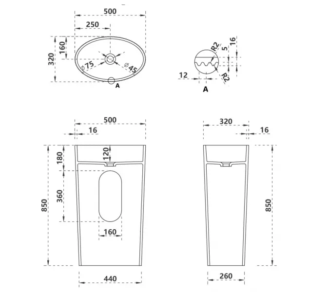 Раковина отдельностоящая ABBER Stein AS2504-H белая матовая, изображение 4