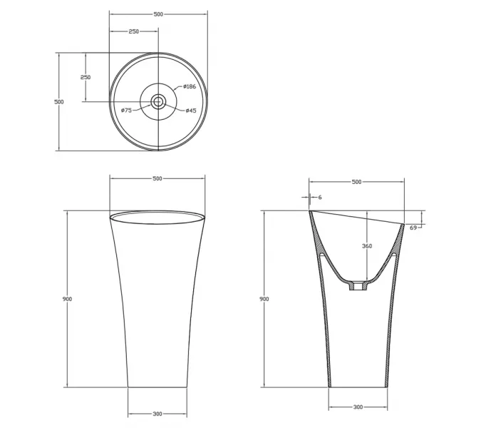 Раковина отдельностоящая ABBER Stein AS2509 белая матовая, изображение 3