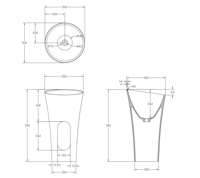 Раковина отдельностоящая ABBER Stein AS2509-H белая матовая, изображение 3