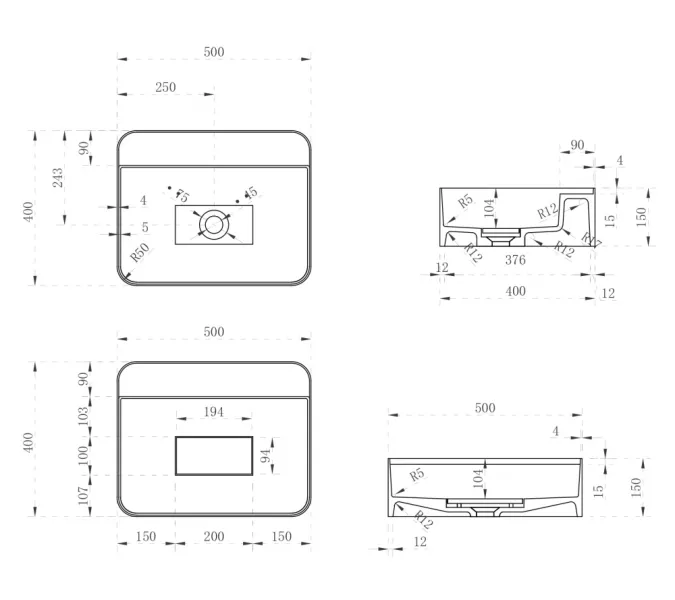 Раковина подвесная ABBER Stein AS2626 белая матовая, изображение 5