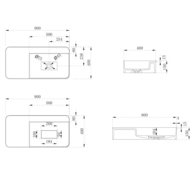 Раковина подвесная ABBER Stein AS2627-0.8 белая матовая, Выбрать размер: 80*40, изображение 5