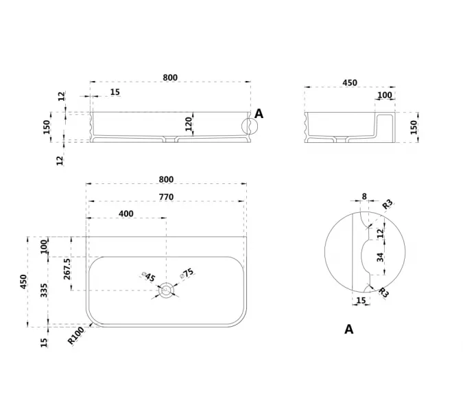 Раковина подвесная ABBER Stein AS2651-0.8 белая матовая, изображение 4