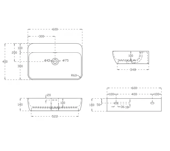 Раковина подвесная ABBER Stein AS2654 белая матовая, изображение 4