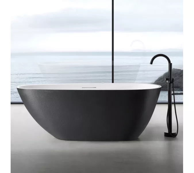 Ванна из искусственного камня ABBER Dortmund 170х75 черно-белая матовая, Выбрать цвет: Черный / Белый, изображение 7