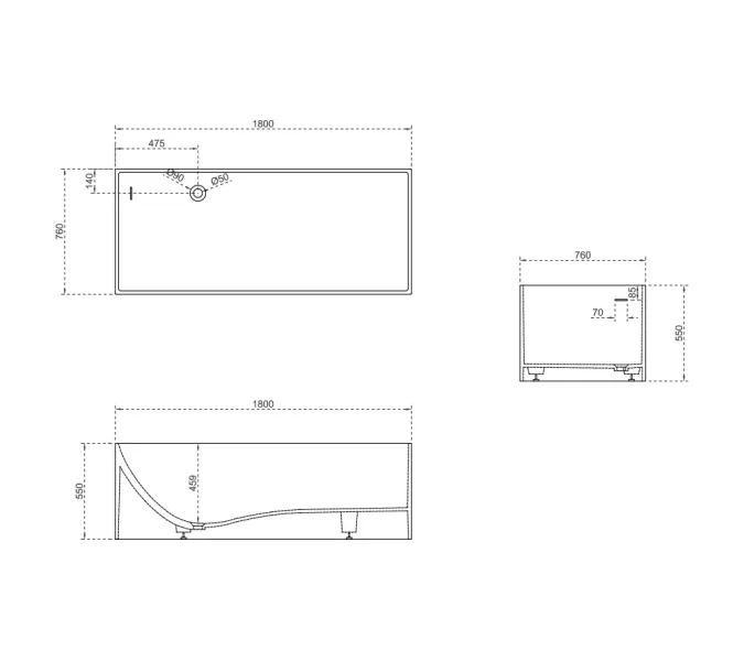 Ванна из искусственного камня ABBER Stein 180х76 белая матовая, изображение 7