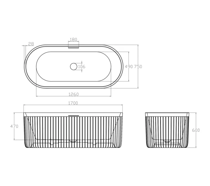 Ванна из искусственного камня ABBER Stuttgart 170х75 белая матовая, Выбрать цвет: Белая, изображение 9