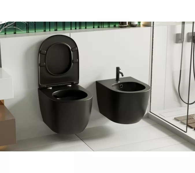 Биде ABBER Bequem AC1150MB подвесное черное матовое, Выбрать цвет: Черный матовый, изображение 4