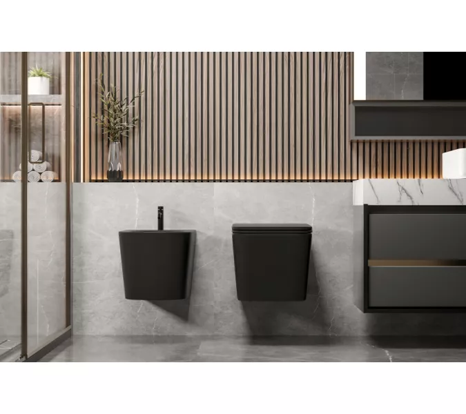 Биде ABBER Rechteck AC1250MB подвесное черное матовое, Выбрать цвет: Черный матовый, изображение 2