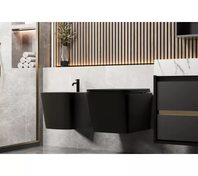 Биде ABBER Rechteck AC1250MB подвесное черное матовое, Выбрать цвет: Черный матовый, изображение 3