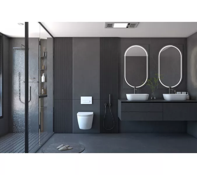 Комплект подвесной унитаз ABBER Bequem AC1100 белый с инсталляцией AC0105 и кнопкой AC0120 хром, Выбрать цвет: Белый, Внешний вид: квадратная кнопка, изображение 3