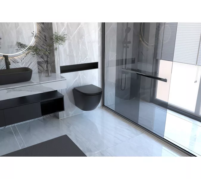 Комплект подвесной унитаз ABBER Bequem AC1100MB черный матовый с инсталляцией AC0105 и кнопкой AC0120MB черная матовая, Выбрать цвет: Чёрный, Внешний вид: квадратная кнопка, изображение 2