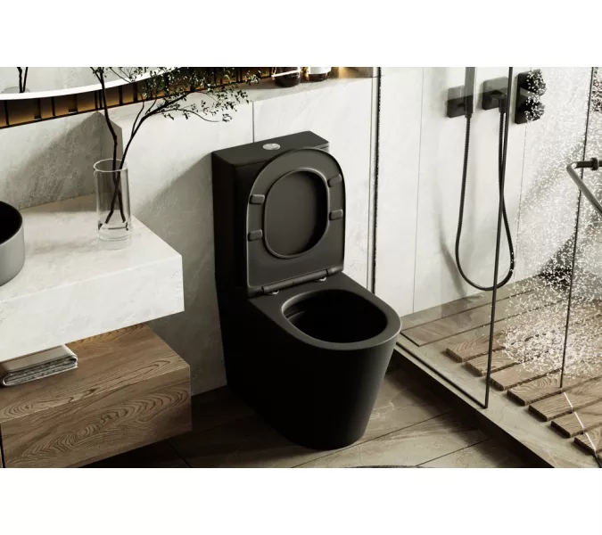 Унитаз ABBER Bequem AC1112TMB компакт черный матовый, безободковый, Выбрать цвет: Черный матовый, изображение 4