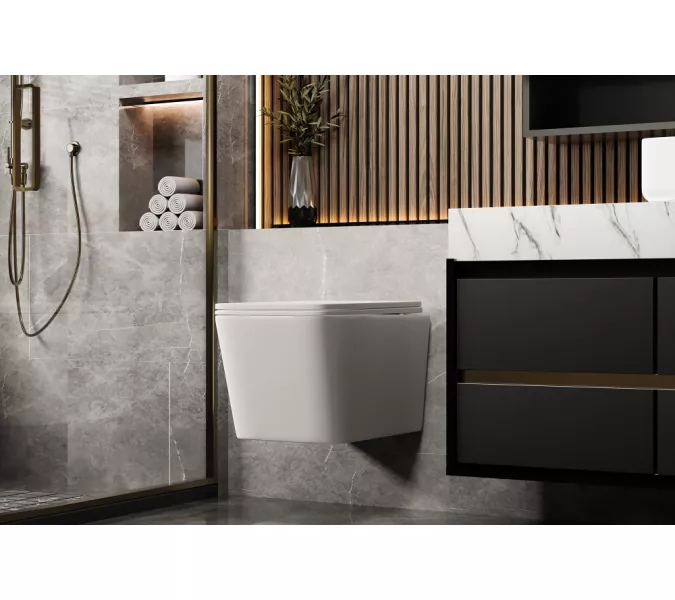 Унитаз ABBER Rechteck AC1201MW подвесной белый матовый, безободковый, Выбрать цвет: Белый матовый, изображение 3