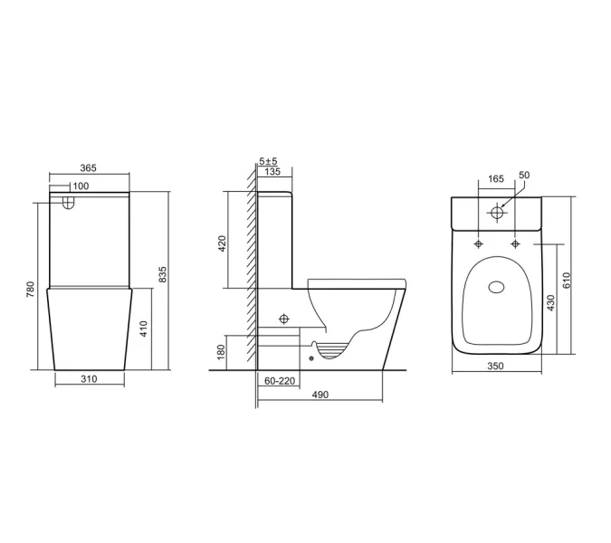 Унитаз ABBER Rechteck AC1210TMW компакт белый матовый, безободковый, смыв торнадо, Выбрать цвет: Белый матовый, изображение 11