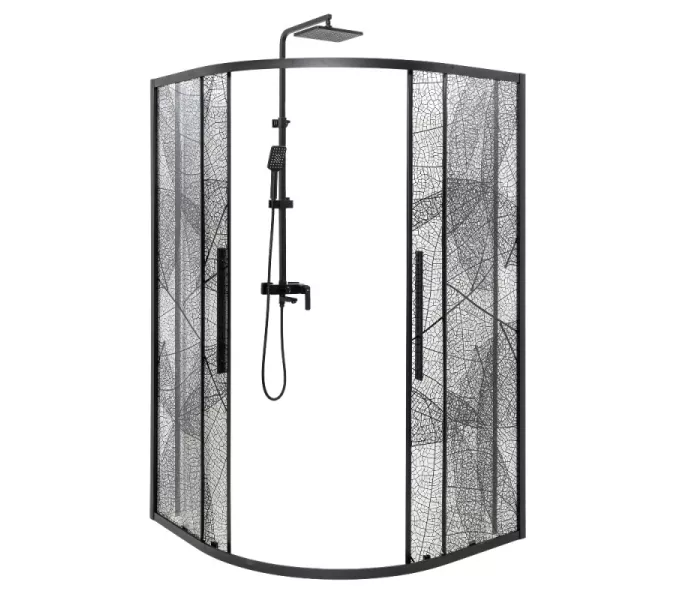 Душевое ограждение HB90 DTO четверть круга, Цвет стекла: с рисунком, Цвет профиля: Черный, Выбрать размер: 90х90, изображение 4