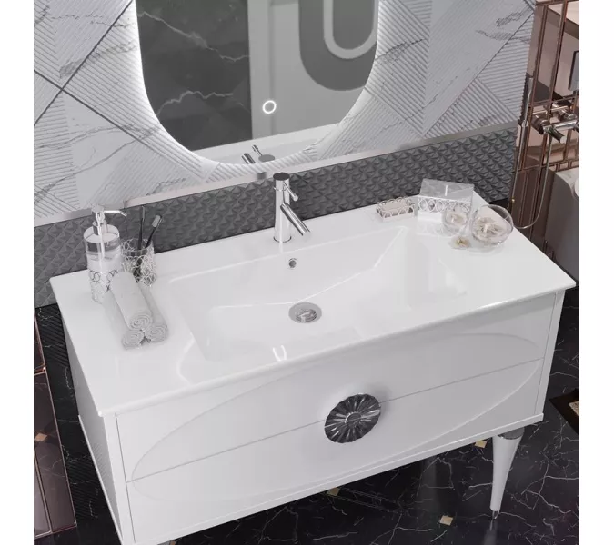 Тумба с раковиной  напольная OPADIRIS Ибица-120 Белый/Хром, Выбрать размер: 120, Выбрать цвет: Белый/хром, изображение 2