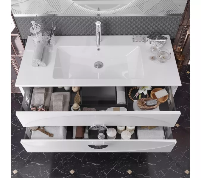 Тумба с раковиной напольная  OPADIRIS Ибица-90 Белый/Хром, Выбрать размер: 90, Выбрать цвет: Белый/хром, изображение 4