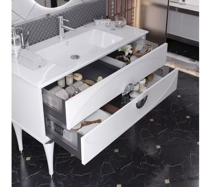 Тумба с раковиной напольная  OPADIRIS Ибица-90 Белый/Хром, Выбрать размер: 90, Выбрать цвет: Белый/хром, изображение 5