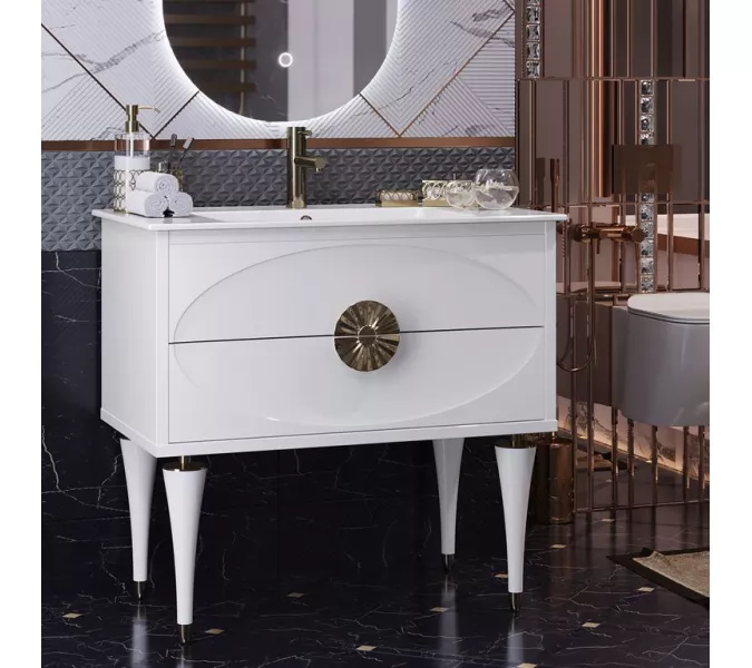 Тумба с раковиной напольная OPADIRIS Ибица-120 Белый/Золото, Выбрать размер: 120, Выбрать цвет: Белый/золото, изображение 2