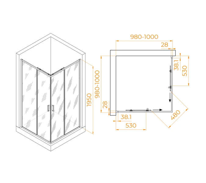 Душевой уголок RGW PA-39, Цвет профиля (вариация): Хром, Выбрать размер: 100х100, изображение 2