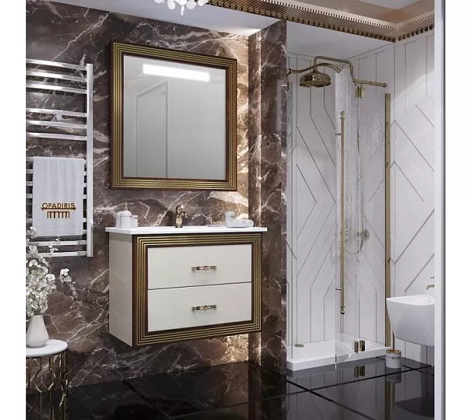 Зеркало с подсветкой  80см OPADIRIS бежевый глянцевый с золотой патиной, Выбрать цвет: Золото, изображение 4