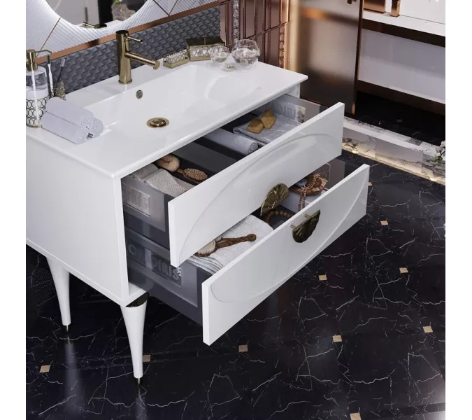 Тумба с раковиной напольная OPADIRIS Ибица-120 Белый/Золото, Выбрать размер: 120, Выбрать цвет: Белый/золото, изображение 4