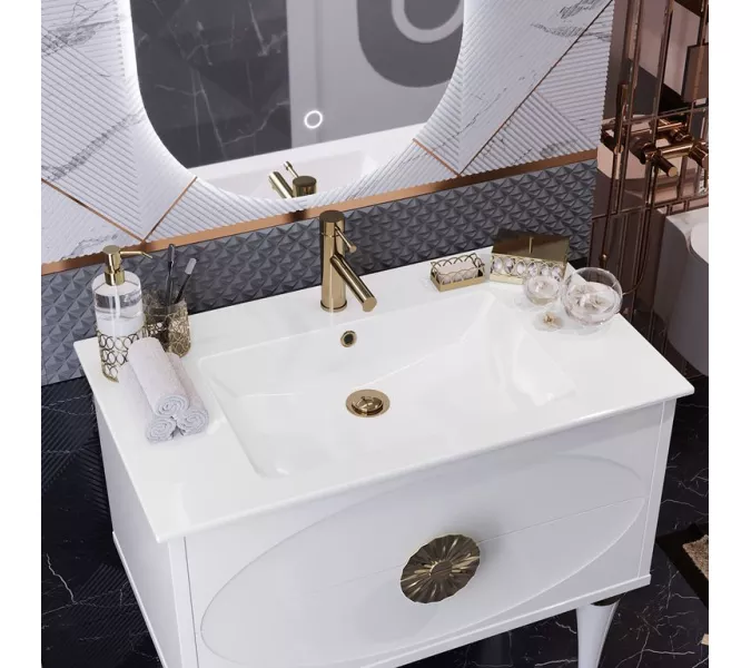 Тумба с раковиной напольная OPADIRIS Ибица-90 Белый/Золото, Выбрать размер: 90, Выбрать цвет: Белый/золото, изображение 3