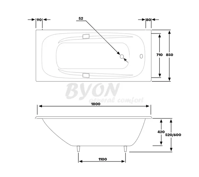 ВАННА чугунная BYON "IDE" - 180*85, изображение 5