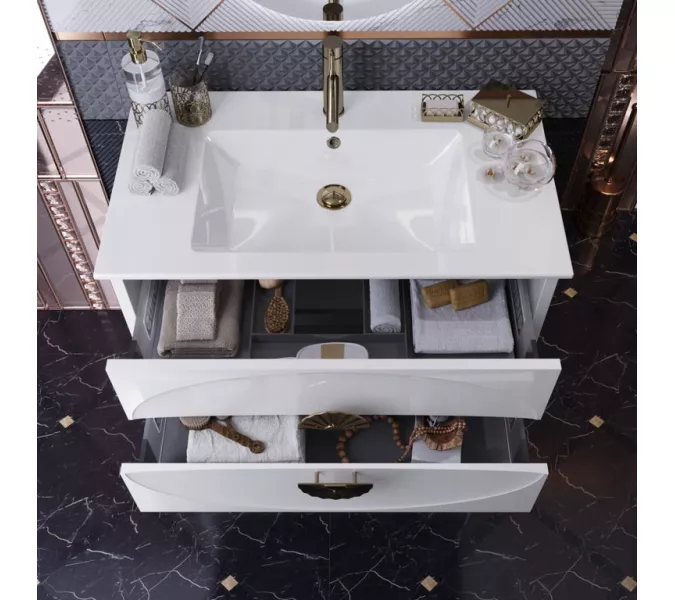 Тумба с раковиной напольная OPADIRIS Ибица-90 Белый/Золото, Выбрать размер: 90, Выбрать цвет: Белый/золото, изображение 5