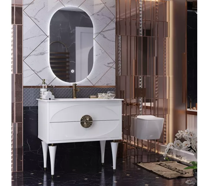 Тумба с раковиной напольная OPADIRIS Ибица-90 Белый/Золото, Выбрать размер: 90, Выбрать цвет: Белый/золото