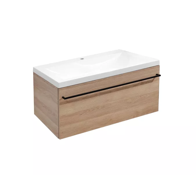 Тумба подвесная  ACWEN ДЖУНИ 90 дуб гладстоун песочный с раковиной Флай, изображение 6