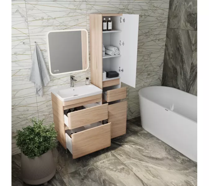 Тумба напольная с раковиной Style Line Атлантика, ясень перламутр, Выбрать цвет: Ясень перламутр, Выбрать размер: 60, изображение 5