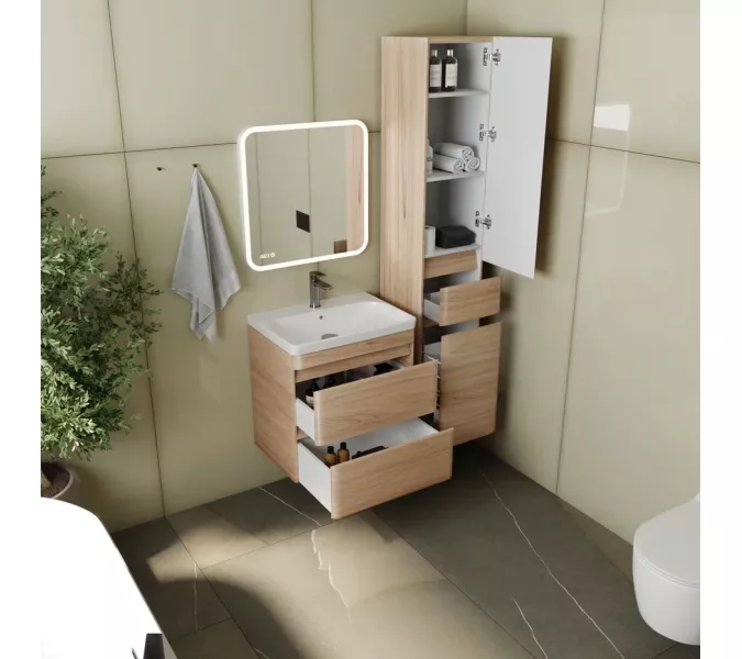 Тумба подвесная с раковиной Style Line  Атлантика, Выбрать цвет: Ясень перламутр, Выбрать размер: 60, изображение 3