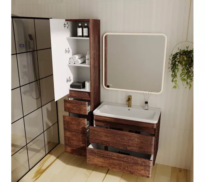 Тумба подвесная с раковиной Style Line  Атлантика, Выбрать цвет: Старое дерево, Выбрать размер: 80, изображение 3