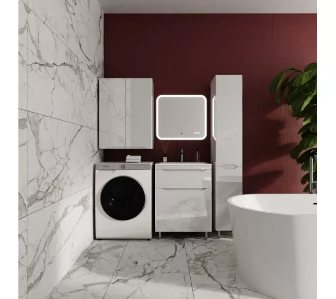 Тумба напольная с раковиной "Марелла " (2 ящ.) Люкс антискрейтч белый глянец, PLUS, Выбрать цвет: Белый глянец, Выбрать размер: 60, изображение 4