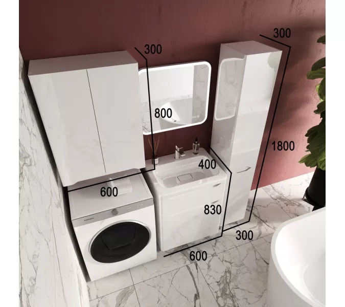 Тумба напольная с раковиной "Марелла " (2 ящ.) Люкс антискрейтч белый глянец, PLUS, Выбрать цвет: Белый глянец, Выбрать размер: 60, изображение 7