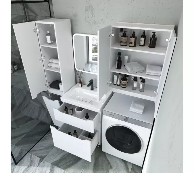 Тумба напольная с раковиной "Марелла " (2 ящ.) Люкс антискрейтч белый матовый, PLUS, Выбрать цвет: Белый матовый, Выбрать размер: 60, изображение 5