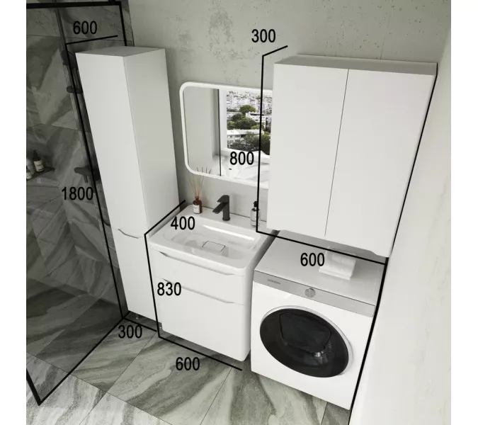 Тумба напольная с раковиной "Марелла " (2 ящ.) Люкс антискрейтч белый матовый, PLUS, Выбрать цвет: Белый матовый, Выбрать размер: 60, изображение 7