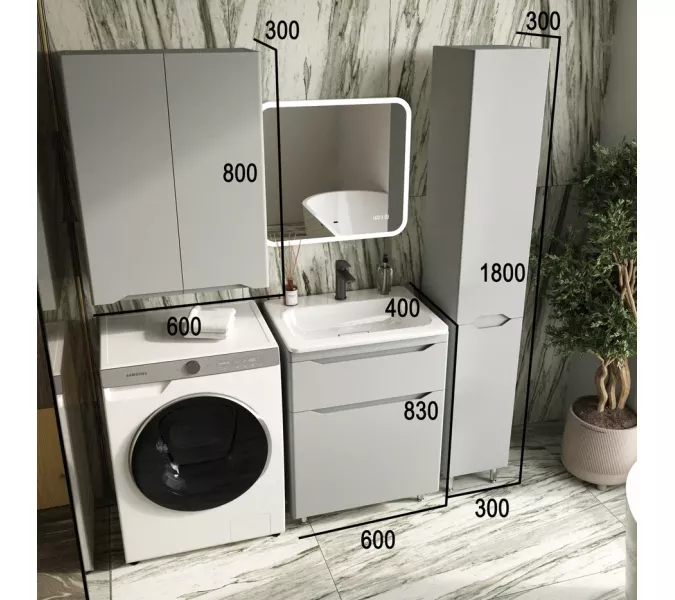 Тумба напольная с раковиной "Марелла " (2 ящ.) Люкс антискрейтч серый, PLUS, Выбрать цвет: Серый, Выбрать размер: 60, изображение 7