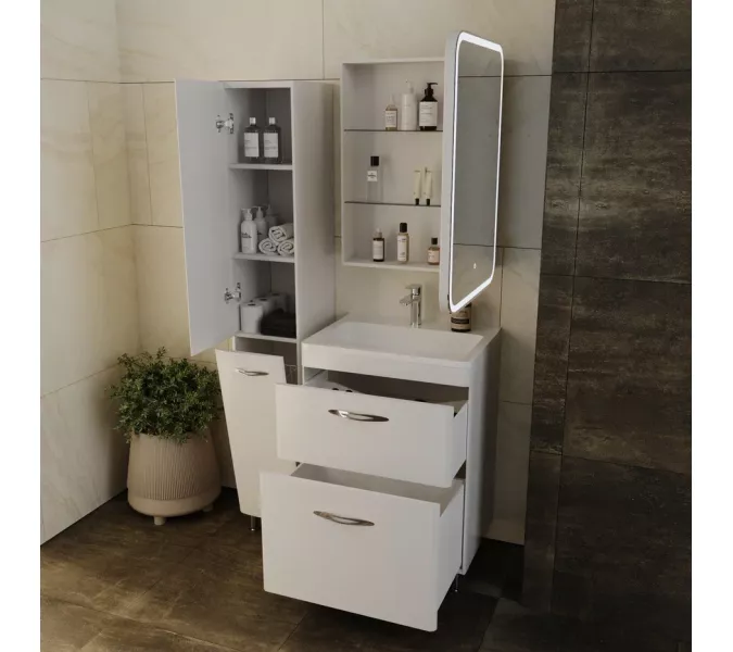 Тумба напольная с раковиной Style Line Каре (2 ящ.) Люкс белая, PLUS, Выбрать размер: 60, изображение 7