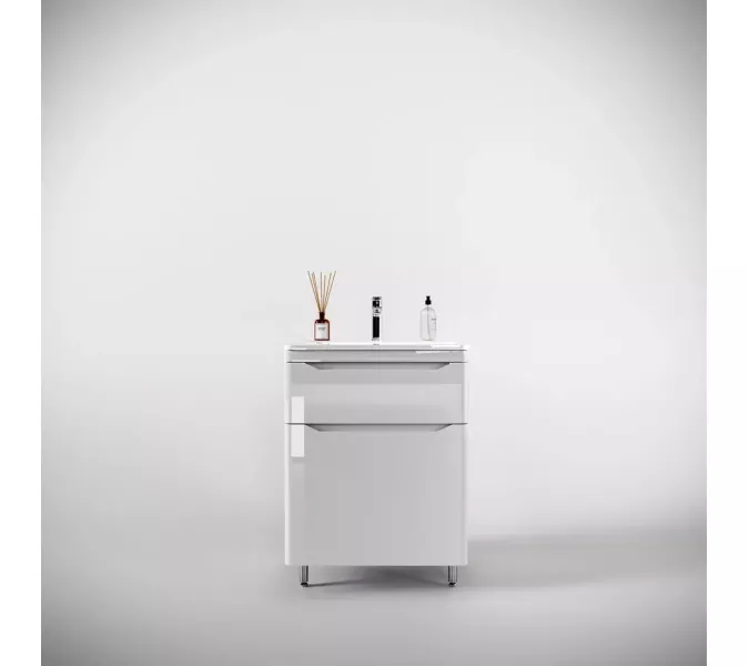 Тумба напольная с раковиной "Марелла " (2 ящ.) Люкс антискрейтч белый глянец, PLUS, Выбрать цвет: Белый глянец, Выбрать размер: 60