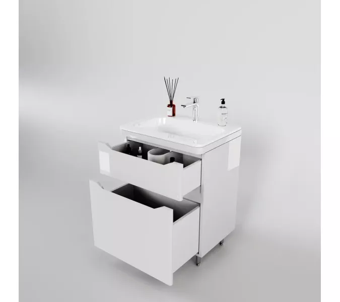 Тумба напольная с раковиной "Марелла " (2 ящ.) Люкс антискрейтч белый глянец, PLUS, Выбрать цвет: Белый глянец, Выбрать размер: 60, изображение 2