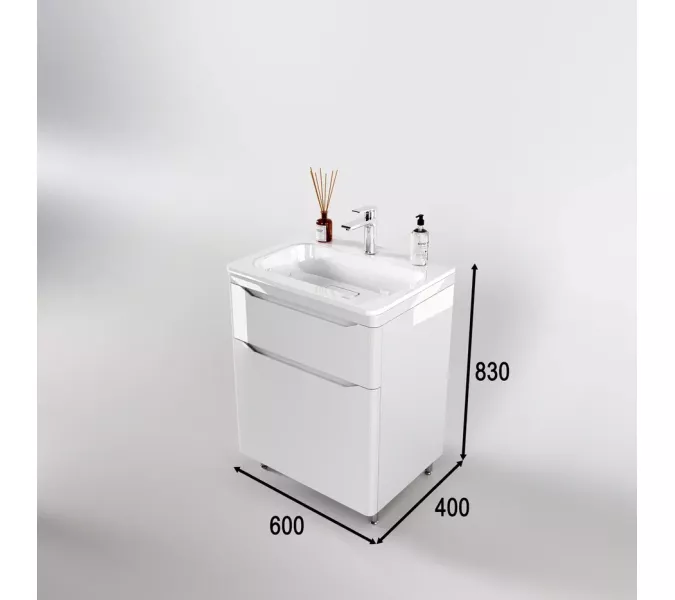 Тумба напольная с раковиной "Марелла " (2 ящ.) Люкс антискрейтч белый глянец, PLUS, Выбрать цвет: Белый глянец, Выбрать размер: 60, изображение 3