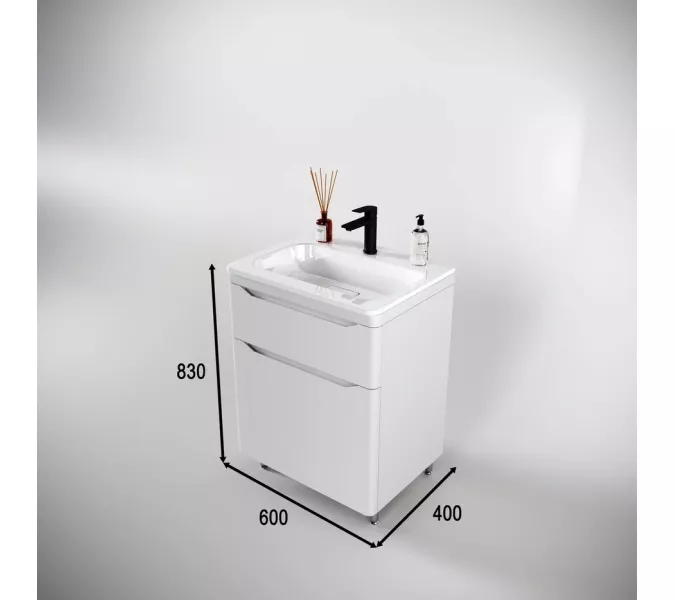 Тумба напольная с раковиной "Марелла " (2 ящ.) Люкс антискрейтч белый матовый, PLUS, Выбрать цвет: Белый матовый, Выбрать размер: 60, изображение 3