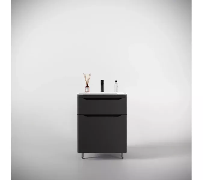 Тумба напольная с раковиной "Марелла " (2 ящ.) Люкс антискрейтч серый, PLUS, Выбрать цвет: Серый, Выбрать размер: 60