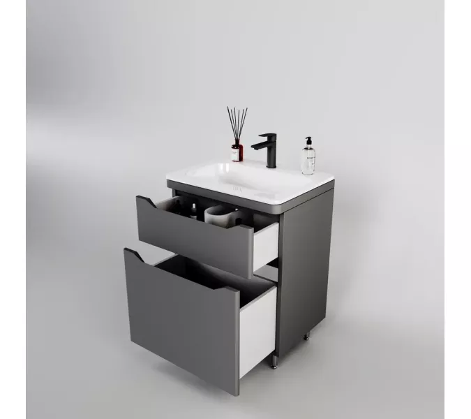 Тумба напольная с раковиной "Марелла " (2 ящ.) Люкс антискрейтч серый, PLUS, Выбрать цвет: Серый, Выбрать размер: 60, изображение 2