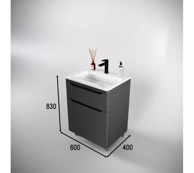 Тумба напольная с раковиной "Марелла " (2 ящ.) Люкс антискрейтч серый, PLUS, Выбрать цвет: Серый, Выбрать размер: 60, изображение 3