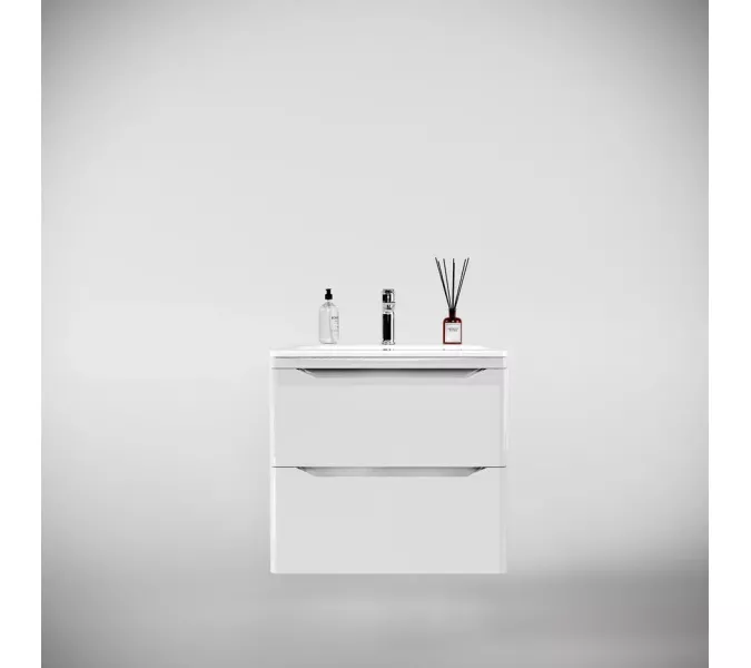 Тумба подвесная с раковиной "Марелла " (2 ящ.) Люкс антискрейтч белый глянец, PLUS, Выбрать цвет: Белый глянец, Выбрать размер: 60